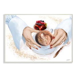 Stupell Industries Hands Holding Cappuccino Glam Fashion Detail, Design by Ziwei Li Wall Plaque, 10 x 15, White