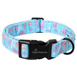 ARING PET Summer Dog Collar-Cotton Lightweight Blue Dog Collars, Adjustable Seahorse Turtle Pet Collar Puppy Collars with Quick Release Buckle for Small Medium Large Dogs
