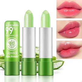BINGBRUSH 2 Pcs Aloe Vera Color Changing Lipstick,Long Lasting Lip Care Nutritious Plumper Lip Balm Moisturizer Magic Temperature Color Change Lip Gloss Matte Makeup