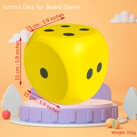 funnysquee Giant 5.9 Inches Kawaii Foam Dice: A Fun-Filled, Educational Toy for Game Nights and Learning Sessions (Lucky Yellow)
