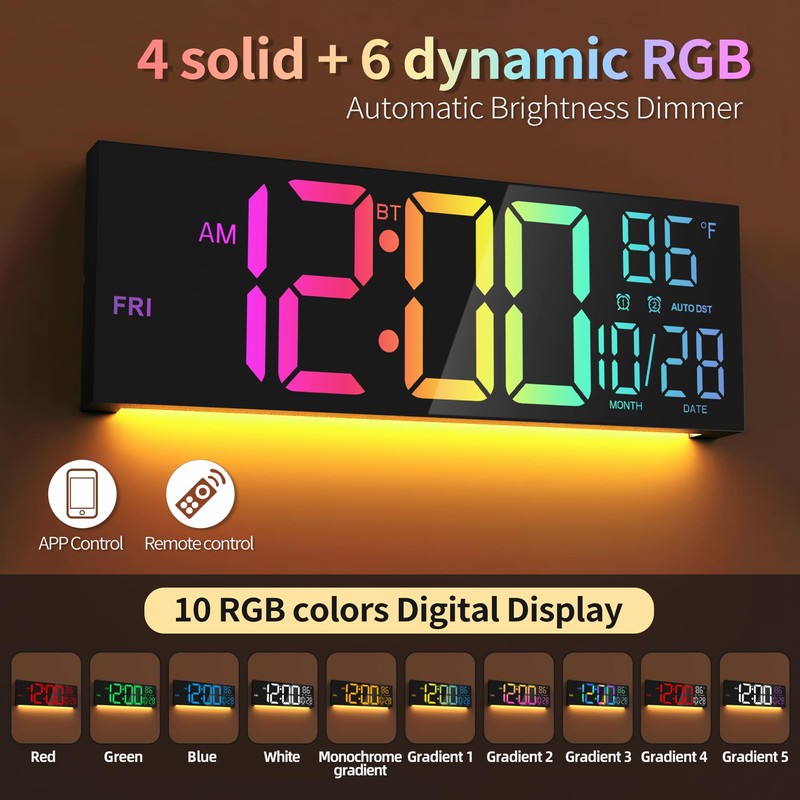 Mee 2ou 16.5" Large LED Wall Clock with Bluetooth Sync,