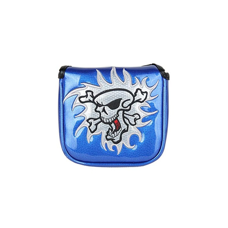 Premium PU Leather Putter Cover Magnetic Closure Mallet Type Skull