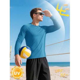 KEFITEVD Sun Protection Shirts for Men Long Sleeve UV Protection Shirts for Men Lightweight Hiking Shirts Cooling Performance Shirts Blue Green