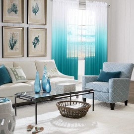 Teal Curtains 84 Inch Length for Bedroom 2 Panels Set Reversible Ombre Teal White Sheer Window Curtain Panels Linen Semi Sheer Summer Curtains for Living Room Decor Seafoam Aqua Blue Turquoise Green
