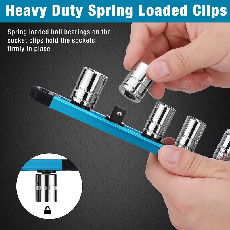 WORKPRO Magnetic Socket Organizer, 3/8-Inch Drive Aluminum Alloy Socket Rail,