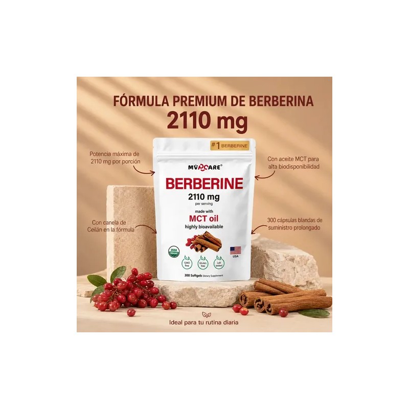 Berberina De 300 Cápsulas Blandas De 500mg *4 Pure Berberine