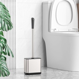 FUNPALA Klobürste Silikon - Edelstahl Toilettenbürste Silber - WC Bürsten & Halter mit Spritzschutz - Quadratisch Silikon Klobürste Set für das Badezimmer