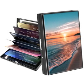 ACWDMKH Metal Wallet,Credit Card Holder for Women Men,RFID Blocking Card Holder Wallet Mini Slim Aluminum Wallet ID Case Hard Card Case Business Card Holder Case,Sunsut Sea Beach