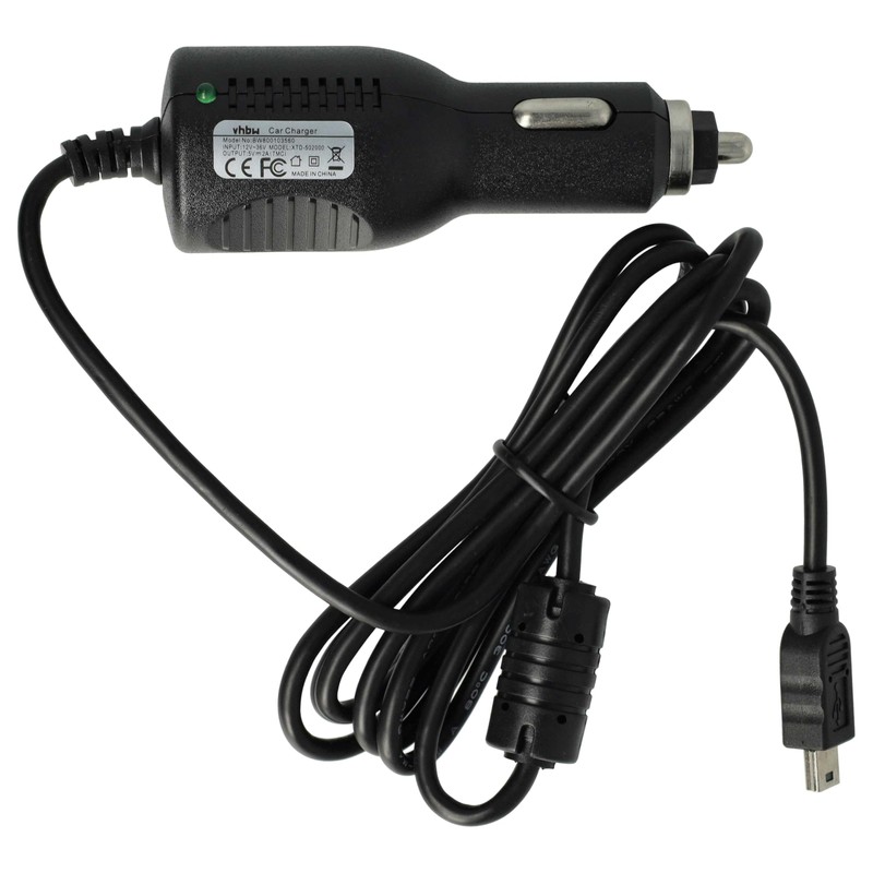 vhbw IN-CAR CHARGER for Navigation systems with Mini-USB-connection with intergrated