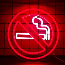 WittyRhE No Smoking Signs for Business No Smoking Warning Neon Lights Wall Decor for Home, Office, House, Restauran, Indoor-12.2 x 12.2IN-USB Powered-Acrylic