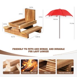 Gnodary Squirrel Feeder with Umbrella, Squirrel Feeders for Outside, Squirrel Picnic Table Feeder - Chipmunk Feeder Hold Corn, Corn Cob, Peanuts Style2 (Red)