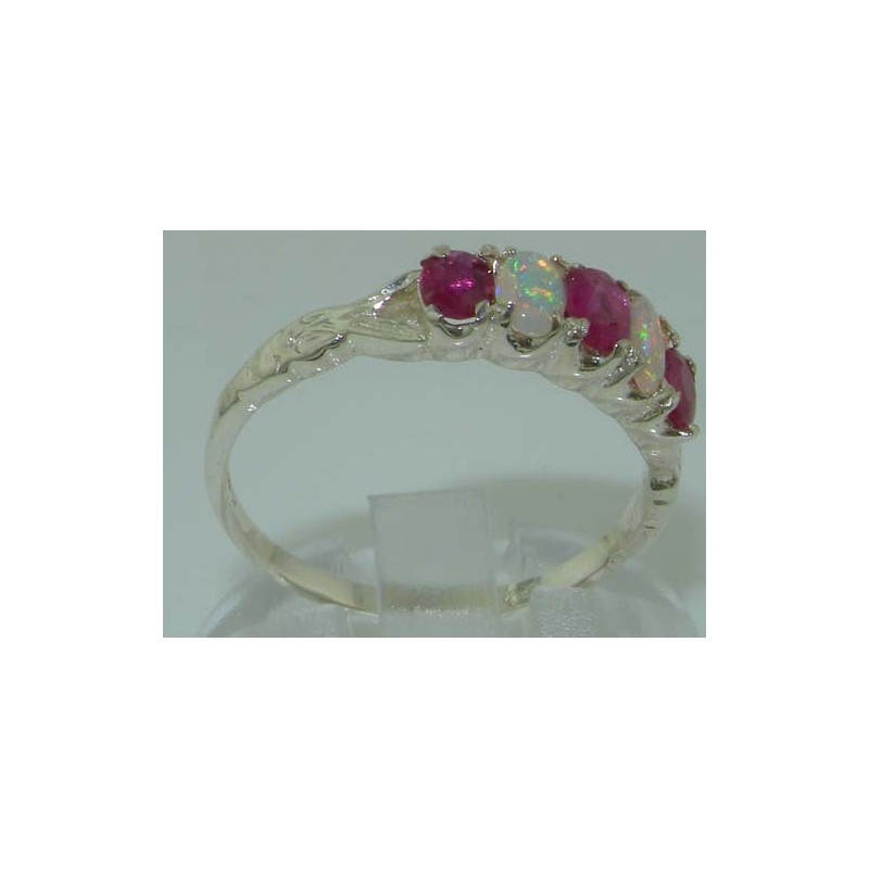 LetsBuyGold 925 Sterling Silver Natural Ruby and Opal Womens Eternity