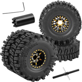 BRCatWPark 1.0 Beadlock Wheel and Tires with Adjustable Offset for 1/18 Trx4m,1/24 SCX24 RC Crawler Car,RC Brass 1.0" Dually Beadlock Rims Wheels and Tires,4pcs