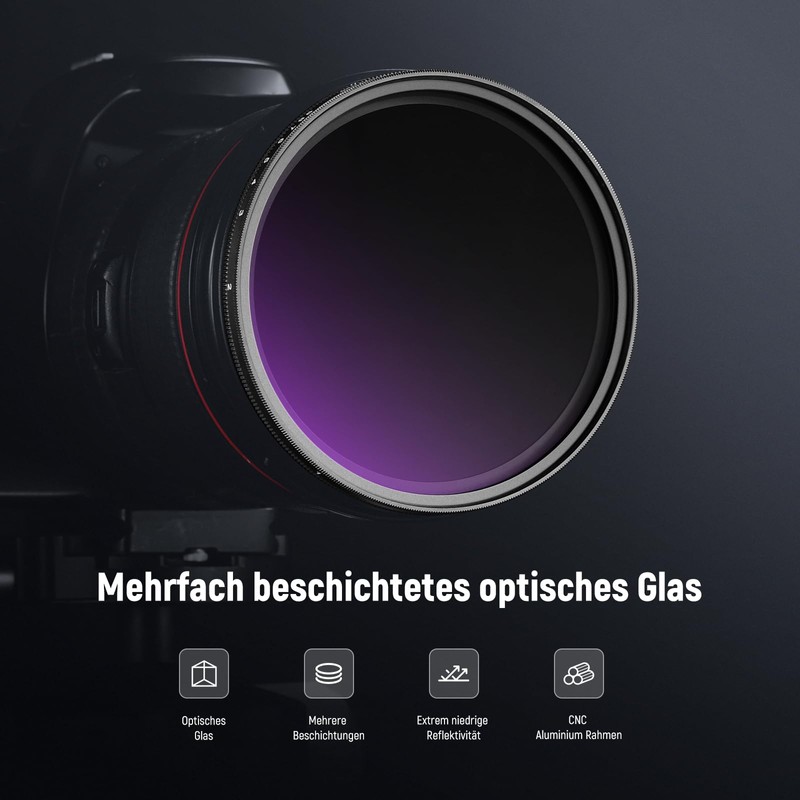 NEEWER 55 mm ND2-400 (1-9 aperture stops), variable ND filter