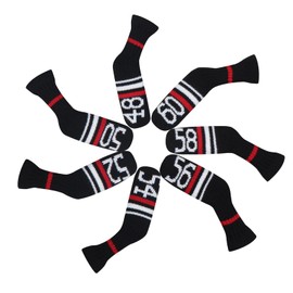 Knitted Wedge Golf Iron Headcovers 7 PCS Club Protector 48,50,52,54,56,58,60 Degree (Black Warning)