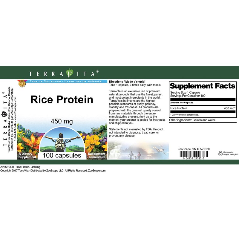 Rice Protein - 450 mg (100 Capsules, ZIN: 521320) -