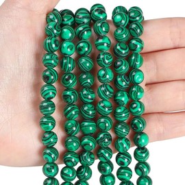 XIANNVXI Natural Stone Green Malachite Beads for Threading with Hole Round Crystals Gemstones for Threading Beads for Bracelets Chains DIY Jewellery Crafts 8 mm (Approx. 47 Pieces