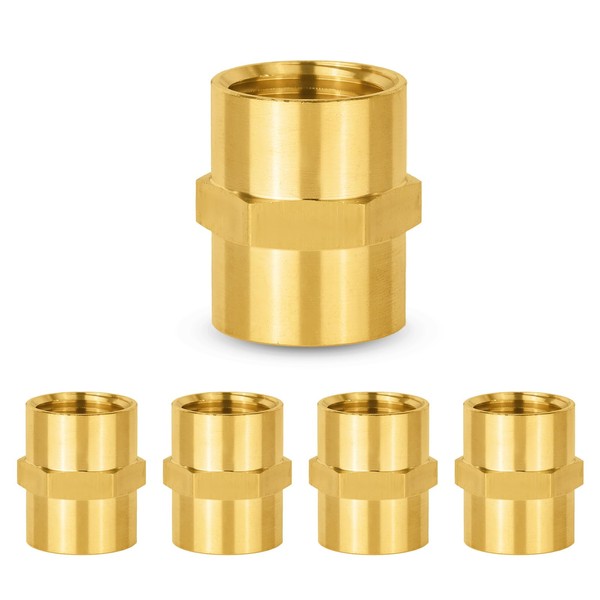 5-PCs HeSun Brass Pipe Fitting, 1/2" NPT Female x 1/2"