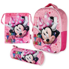 BONNYCO Nursery Backpack Boys 3D, Gym Bag Children and Pencil Box Children - Minnie Mouse Backpack Children for Boys and Girls School Material Back to School with the Children Minnie Mouse, Colourful,