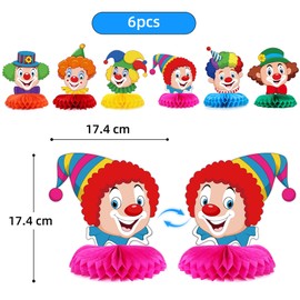 Clown Table Decoration Carnival, Pack of 6 Clown Table Decoration, Honeycomb Balls, Clown Decoration, 3D Carnival Table Decoration for Decoration, Fancy Dress Party Decoration, Colourful Window