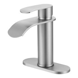 WOWOW Waterfall Bathroom Faucet Single Handle, Single Hole Bathroom Sink Faucet Stainless Steel, Brushed Nickel Bathroom Faucet with Deck Plate, 1 Hole or 3 Hole Lavatory Faucet for Bathroom Sink
