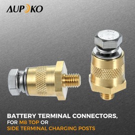 Aupoko Battery Terminal Adapter, Side Post to Top Post Battery Adapter for M8 Top or Side Terminal Charging Posts Auto Battery Terminal Brass Post Adapter Battery Post Connectors 2Pcs
