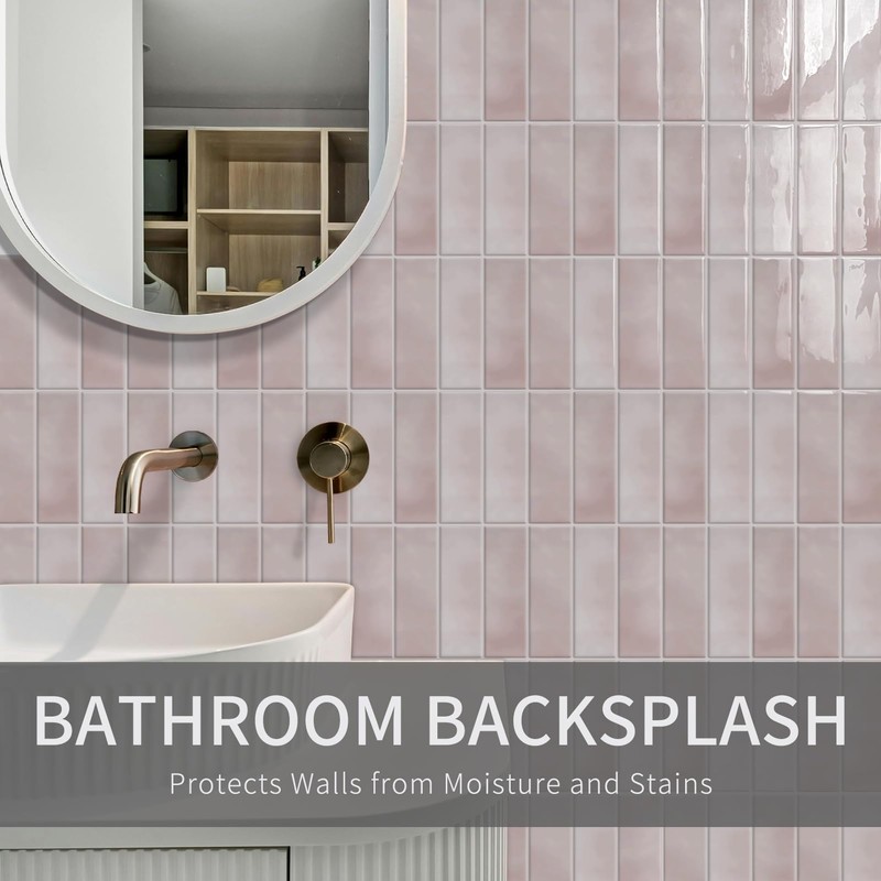 10 Sheets Subway Tile Peel and Stick Backsplash,12”×12”Pink Self Adhesive