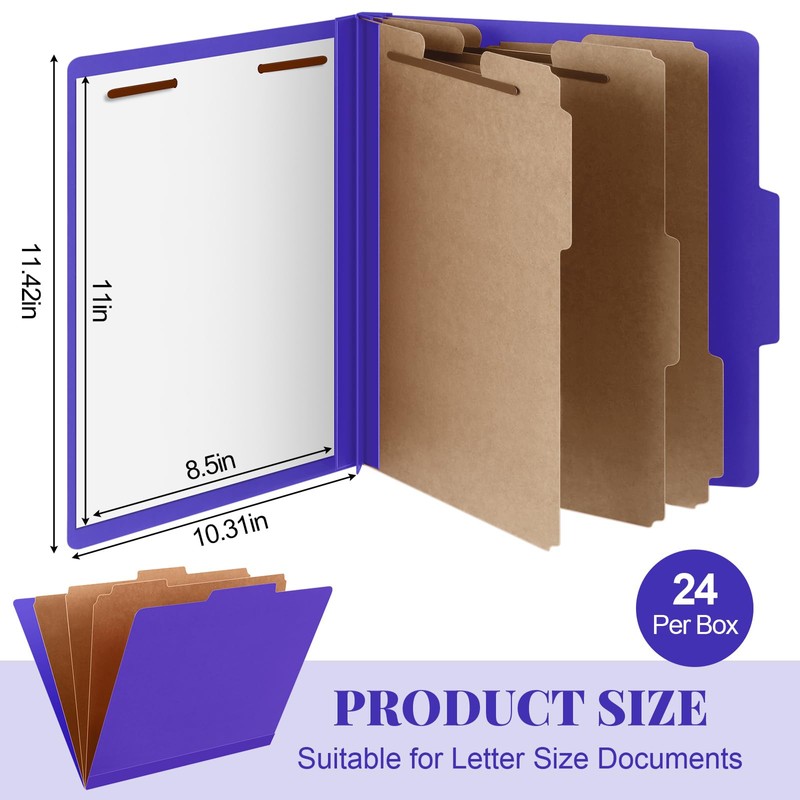 Skyygemm 24 Pcs Classification Folders Letter Size, 3 Divider Pressboard