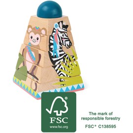 small foot 11090 Cube puzzle tower "Jungle" made of wood, with 4 animal motifs and 5 rotating elements, from 12 months