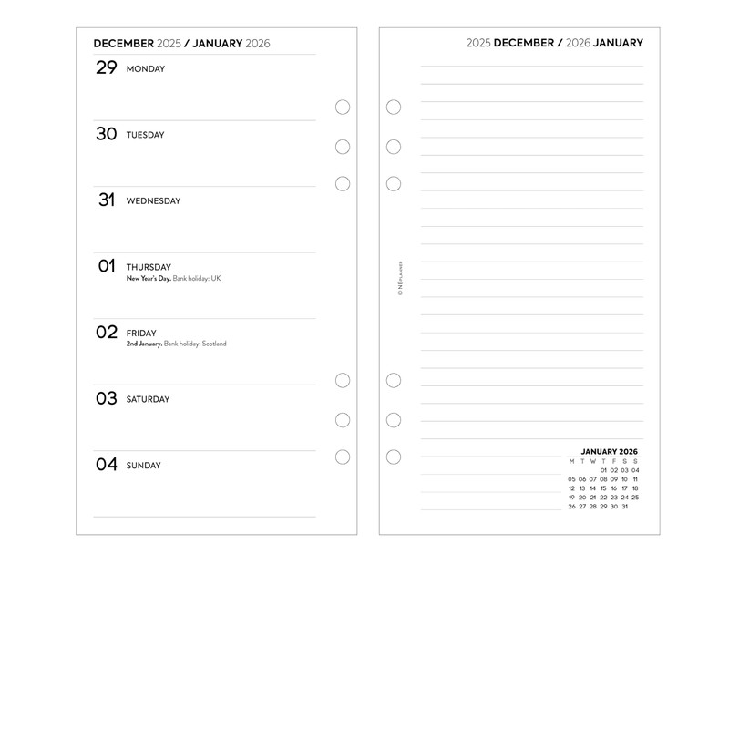 2026 Week on one page diary & lined notes organiser
