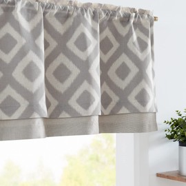 jinchan Linen Valance Curtain Geometric Ogee Valance for Kitchen Living Room Double Layer Small Window Valance Moroccan Lattice Farmhouse Blackout Valance 18 Inches 1 Panel Rod Pocket Grey on Beige