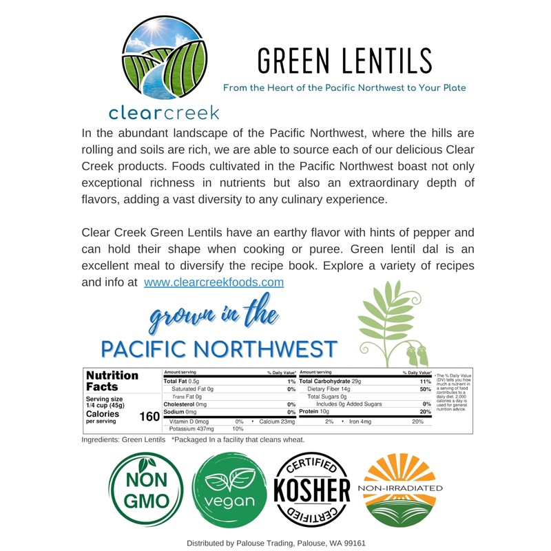 CLEAR CREEK Green Lentils | Project Non-GMO Verified | 4