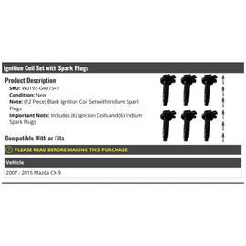 Ignition Coil and Iridium Spark Plug Kit - 12-Piece - Compatible with 2007-2015 Mazda CX-9