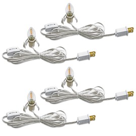 KGC C7 Accessory Cord with 2 C7 Led Light Bulb Candelabra-Base E12 Socket,UL Listed White Cord with On/Off Switch Plugs for Holiday Decorations, Christmas Village House, Pumpkin Lights