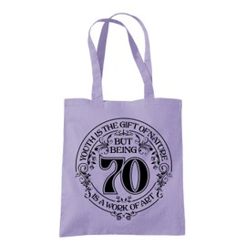 Dead Set Studio 70th Birthday Tote Bags, 70th Birthday Bag for Women Born in 1955, Funny & Stylish 70th Gift Bag for 70 Year Old Women LAVANDER