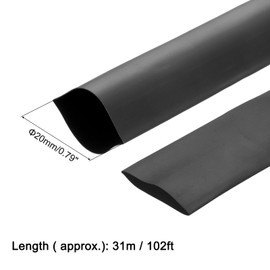 sourcing map Heat Shrink Tubing, 20mm Dia 2:1 Heat Shrink Wrap Cable Sleeve Heat shrink Tube 31m Black