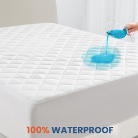 BQC 100% Waterproof Quilted Mattress Protector 35 Cm Deep Skirt –Super Absorbent Mattress Protector – Hypoallergenic Breathable Microfiber Mattress Cover (White, King)