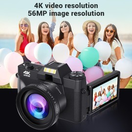 4K 56MP Digital Camera with 3 Inch IPS Touch Screen, 60FPS, 16x Zoom, Live Stream for Facebook, YouTube, Twitter, TV Playback