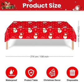 2 Pack Plastic Christmas Table Cloth Rectangular 54 x 108 inch Large Disposable Christmas Table Cloth Red Table Cover Christmas Party Tablecloth Xmas Table Cloth for Kids Christmas Party Decorations
