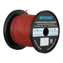 BNTECHGO 22 Gauge Flexible 2 Conductor Parallel Silicone Wire Spool Red Black High Resistant 200 deg C 600V for Single Color LED Strip Extension Cable Cord,Model,250ft Stranded Tinned Copper Wire