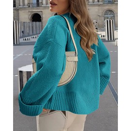 PRETTYGARDEN Women's Fall Oversized Sweaters Casual Crewneck Pullover Long Sleeve Fuzzy Chunky Knit Tops Blouse (Lake Blue,Medium)