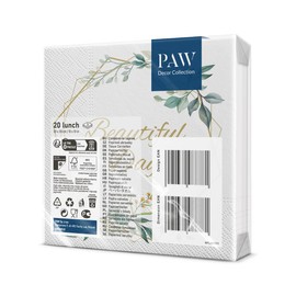 PAW 3-Ply Napkins, 33 x 33 cm, Pack of 20, Printed with Water-Based Inks, Table Decoration, Elegance in the Form of Timeless Ornaments, Napkins Perfect for Weddings, Christenings, Communion, Birthdays