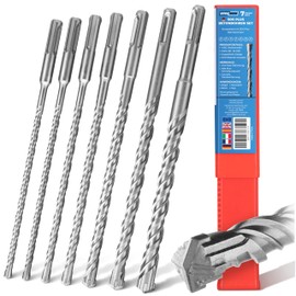 EffektWerk - 7-Pc Hammer Drill Bit Set - 6/8/10/12/14mm - Tungsten Tipped Carbide Drill Bits for Reinforced Concrete, Brick & Stone Masonry - For Rotary Hammers & Impact Drills w/SDS Plus Shank