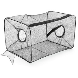Compact Foldable Fishing Net Trap with Zipper Nylon Mesh Bait Cage for Fish, Eels, Crabs