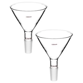 QWORK Glass Jointed Short Stem Powder Funnel Filter Funnel with 100mm Top O.D and 24/40 Inner Joint for lab, 2 Pack