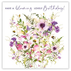 Nigel Quiney Female Birthday Card - Happy Birthday Card with Wildflower Bouquet Design with a 'Blooming Lovely' Message and Foil Details - Birthday Card for Women