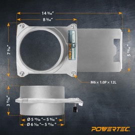 POWERTEC 6 inch Aluminum Blast Gate w/Anti Clog and Air Leak Seal for Dust Collector, Dust Collection Fittings, Dust Collection Hose, Shop Vac, Hose Clamps, 1PK (70396)