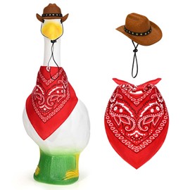 Western Cowboy Porch Goose Outfit Lawn Cement Goose Clothes Plastic Goose Clothing Cowboy Hat and Bandana Scarf for Western Theme Party 23" Statue Outdoor Garden Patio Yard Decor (Brown)