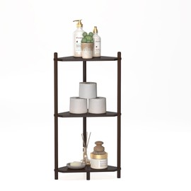 Wisuce Corner Shelf Stand - 3 Tier Bamboo Small Corner Bookshelf for Office Kitchen Bedroom Plant Stand Living Room Decor Small Space (Brown)