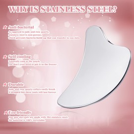 Gua Sha Face Tool, Large Guasha Stainless Steel Scraping Massage Tools to Reduce Face Tension & Swelling & Lymphatic Drainage